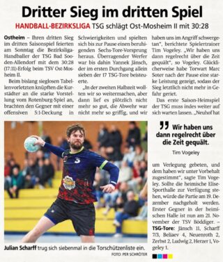 Zeitungsausschnitt: Dritter Sieg im dritten Spiel