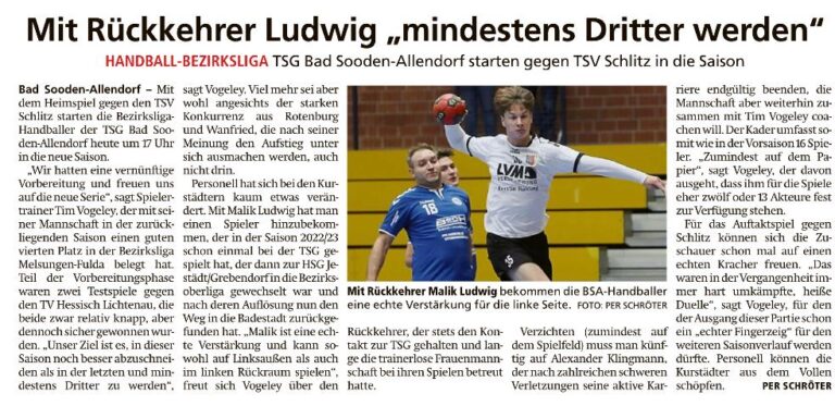 Zeitungsausschnitt: Mit Rückkehrer Ludwig mindestens Dritter werden