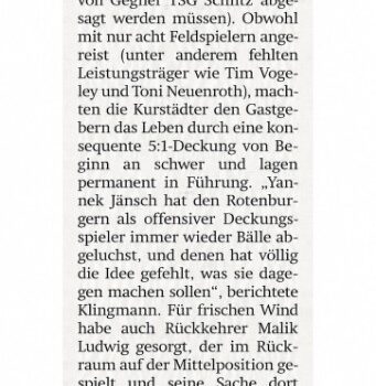 Zeitungsbericht: TSG BSA zeigt überragendes Auswärtsspiel, 39:32 beim TG Rotenburg II